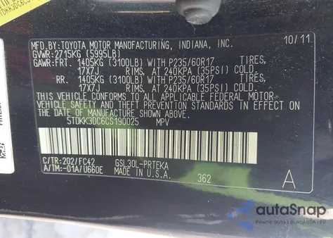 2012 Toyota Sienna Le V6 8 Passenger z USA, uszkodzony, nr VIN 5TDKK3DC6CS190025